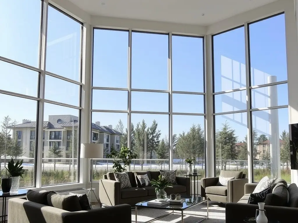 A residential window showcasing ceramic window film, with a clear view to the outside and a noticeable reduction in glare and heat.